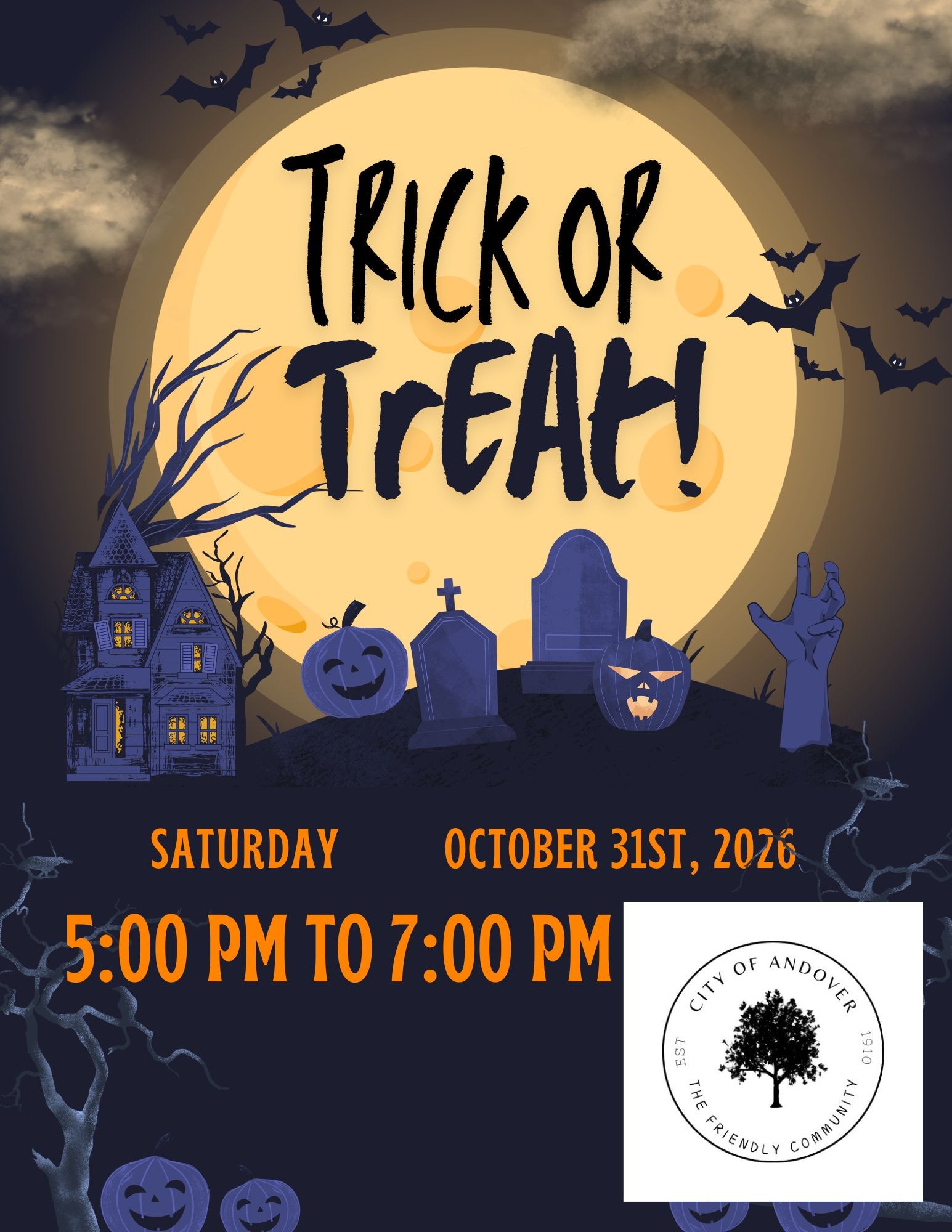 Trick or Treat in Andover — Saturday, October 31, 2026, 5:00 PM to 7:00 PM